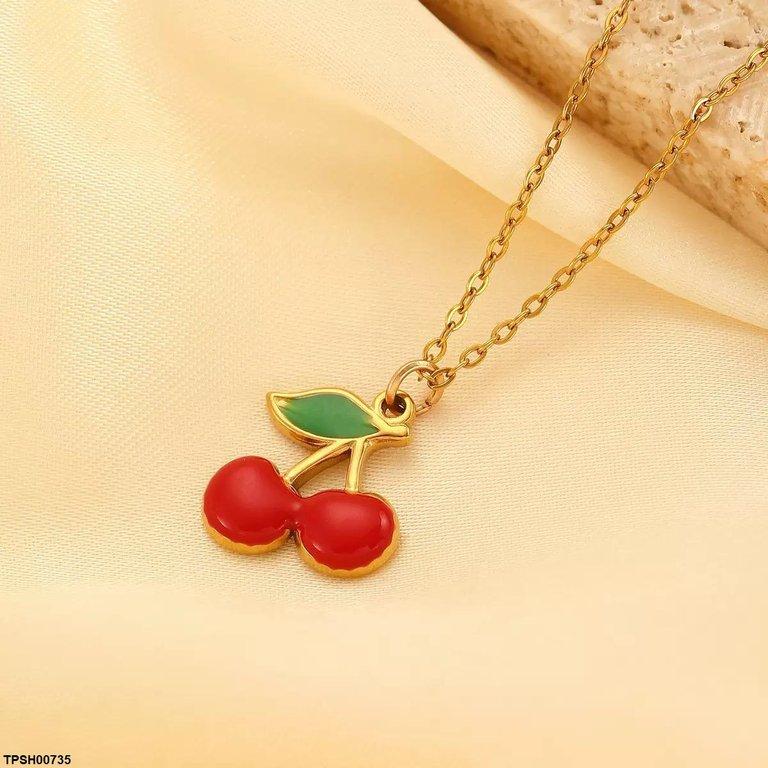TPSH00735 QWN Stainless Steel Cherry/Leaf Pendant - TPSH