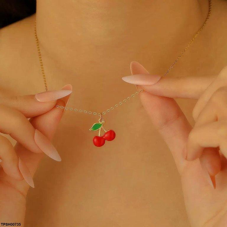 TPSH00735 QWN Stainless Steel Cherry/Leaf Pendant - TPSH
