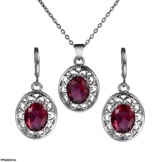 TPSH00743 YLE Oval Flower Pendant Set - TPSH