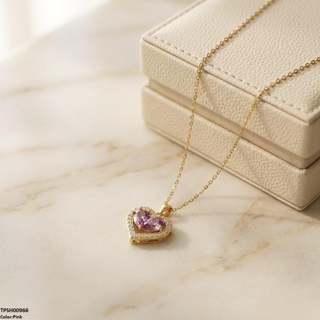 TPSH00966 TNR Stainless Steel Zircon Heart /Tear Pendant - TPSH