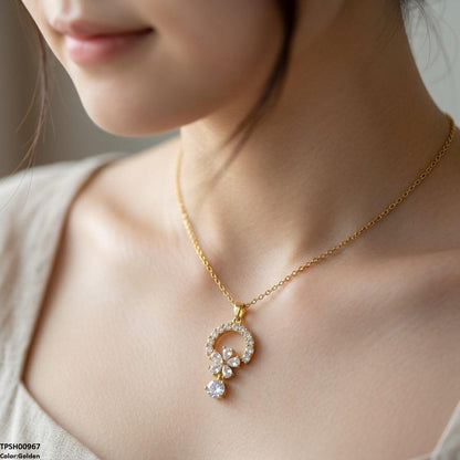 TPSH00967 TNR Stainless Steel Zircon Flower Round Drop Pendant - TPSH