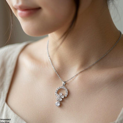 TPSH00967 TNR Stainless Steel Zircon Flower Round Drop Pendant - TPSH
