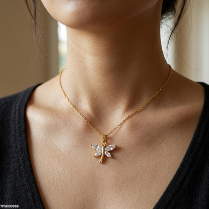 TPSH00968 TNR Stainless Steel Zircon Butterfly Pendant - TPSH