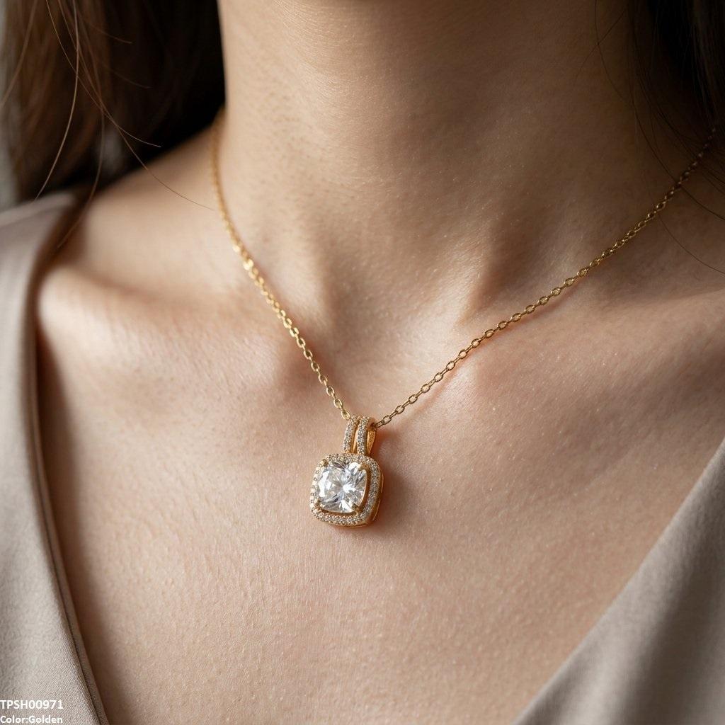TPSH00971 TNR Stainless Steel Zircon Round/Square Pendant - TPSH