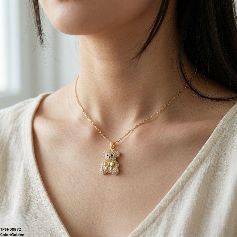 TPSH00972 TNR Stainless Steel Zircon Teddy Bear Pendant - TPSH