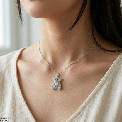 TPSH00972 TNR Stainless Steel Zircon Teddy Bear Pendant - TPSH