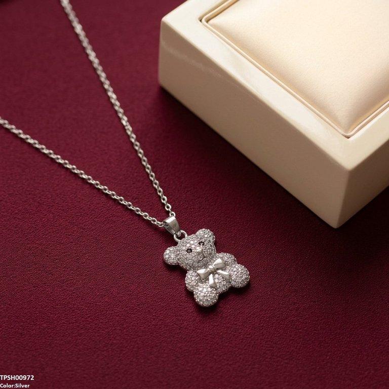 TPSH00972 TNR Stainless Steel Zircon Teddy Bear Pendant - TPSH