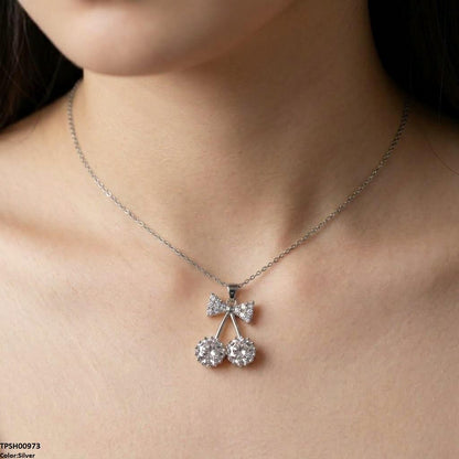 TPSH00973 TNR Stainless Steel Zircon Bow Pendant - TPSH