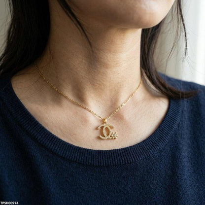 TPSH00974 TNR Stainless Steel Zircon Double C Pendant - TPSH