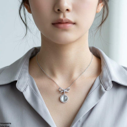 TPSH00976 TNR Stainless Steel Zircon Infinity Round Drop Pendant - TPSH