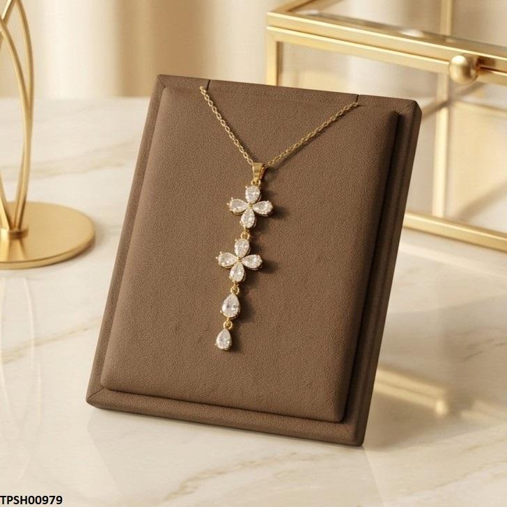 TPSH00979 TNR Stainless Steel Zircon Flower Tear Drop Pendant - TPSH