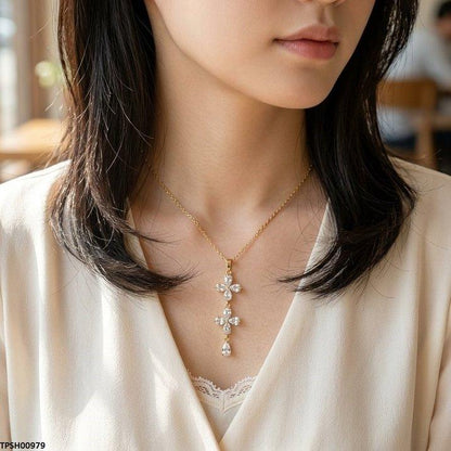 TPSH00979 TNR Stainless Steel Zircon Flower Tear Drop Pendant - TPSH