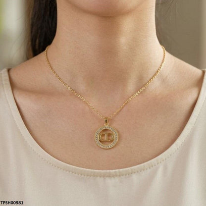 TPSH00981 TNR Stainless Steel Zircon Round Pendant - TPSH