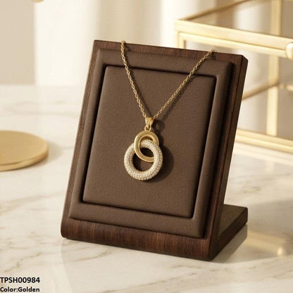 TPSH00984 TNR Stainless Steel Zircon Double Round  Pendant - TPSH