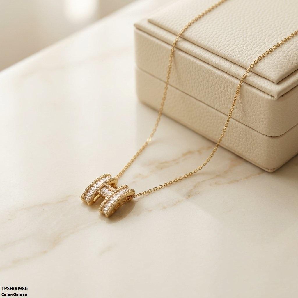 TPSH00986 TNR Stainless Steel Zircon H Design Pendant - TPSH