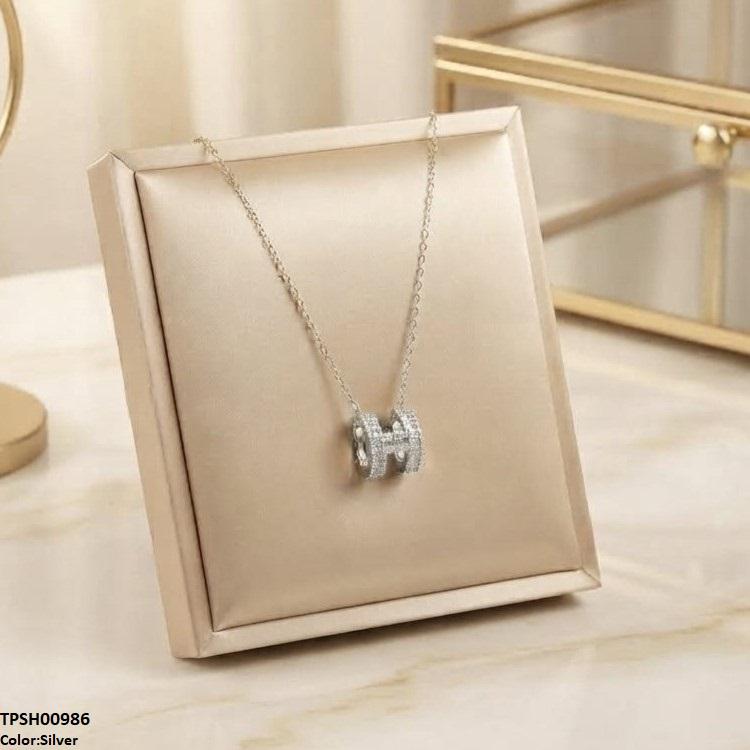 TPSH00986 TNR Stainless Steel Zircon H Design Pendant - TPSH