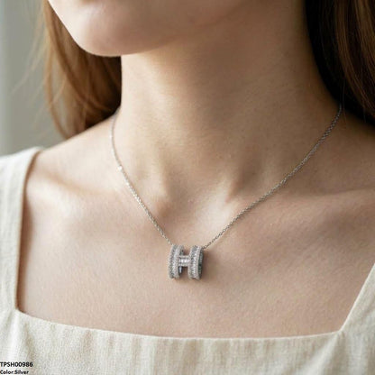 TPSH00986 TNR Stainless Steel Zircon H Design Pendant - TPSH