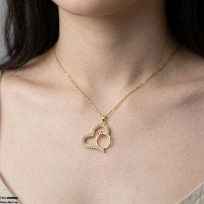 TPSH00989 TNR Stainless Steel Zircon Heart Ring Pendant - TPSH