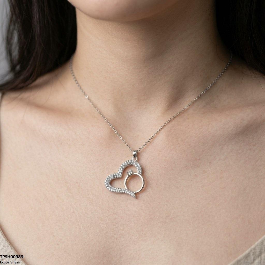 TPSH00989 TNR Stainless Steel Zircon Heart Ring Pendant - TPSH