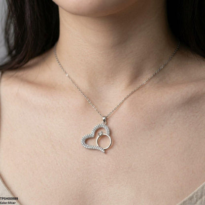 TPSH00989 TNR Stainless Steel Zircon Heart Ring Pendant - TPSH