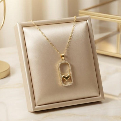 TPSH00993 TNR Stainless Steel Zircon Rectangle Heart Pendant - TPSH