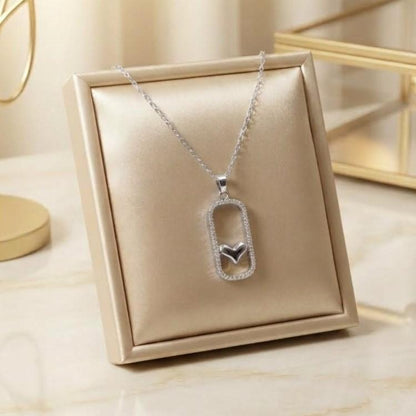 TPSH00993 TNR Stainless Steel Zircon Rectangle Heart Pendant - TPSH