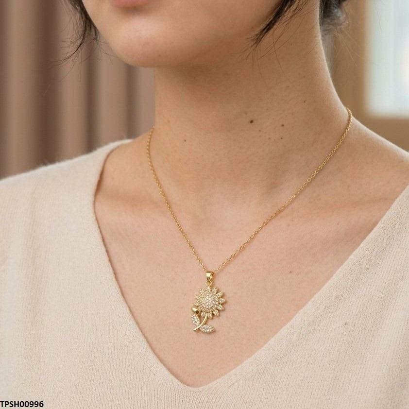 TPSH00996 TNR Stainless Steel Zircon SunFlower Pendant - TPSH