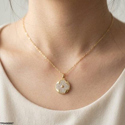 TPSH00997  TNR Stainless Steel Zircon Round Flower  Pendant - TPSH