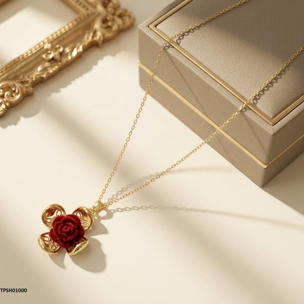 TPSH01000 TNR Stainless Steel Zircon Rose Pendant - TPSH