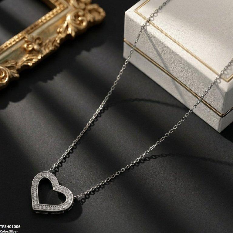 TPSH01006 TNR Stainless Steel Zircon Heart  Pendant - TPSH