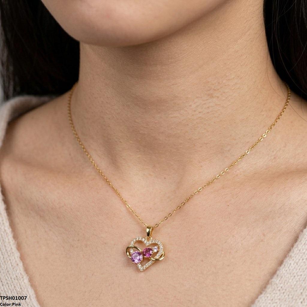 TPSH01007 TNR Stainless Steel Zircon Infinity Heart Pendant - TPSH