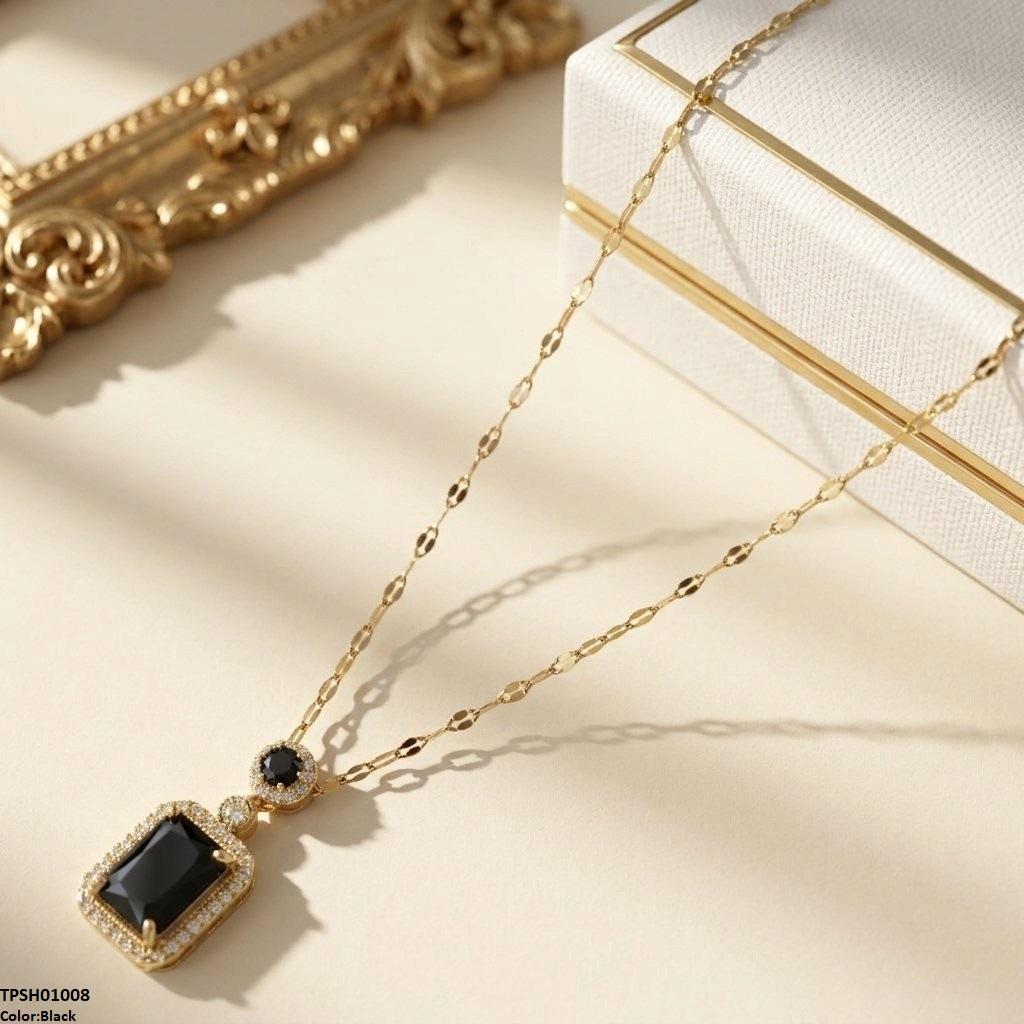 TPSH01008 TNR Stainless Steel Zircon Round/Square Drop Pendant - TPSH