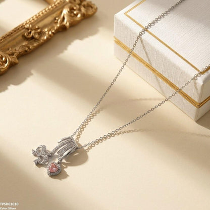 TPSH01010 TNR Stainless Steel Zircon Bow/Heart Drop Pendant - TPSH