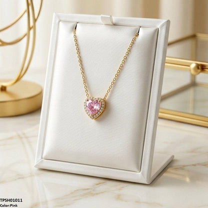 TPSH01011 TNR Stainless Steel Zircon Heart Pendant - TPSH