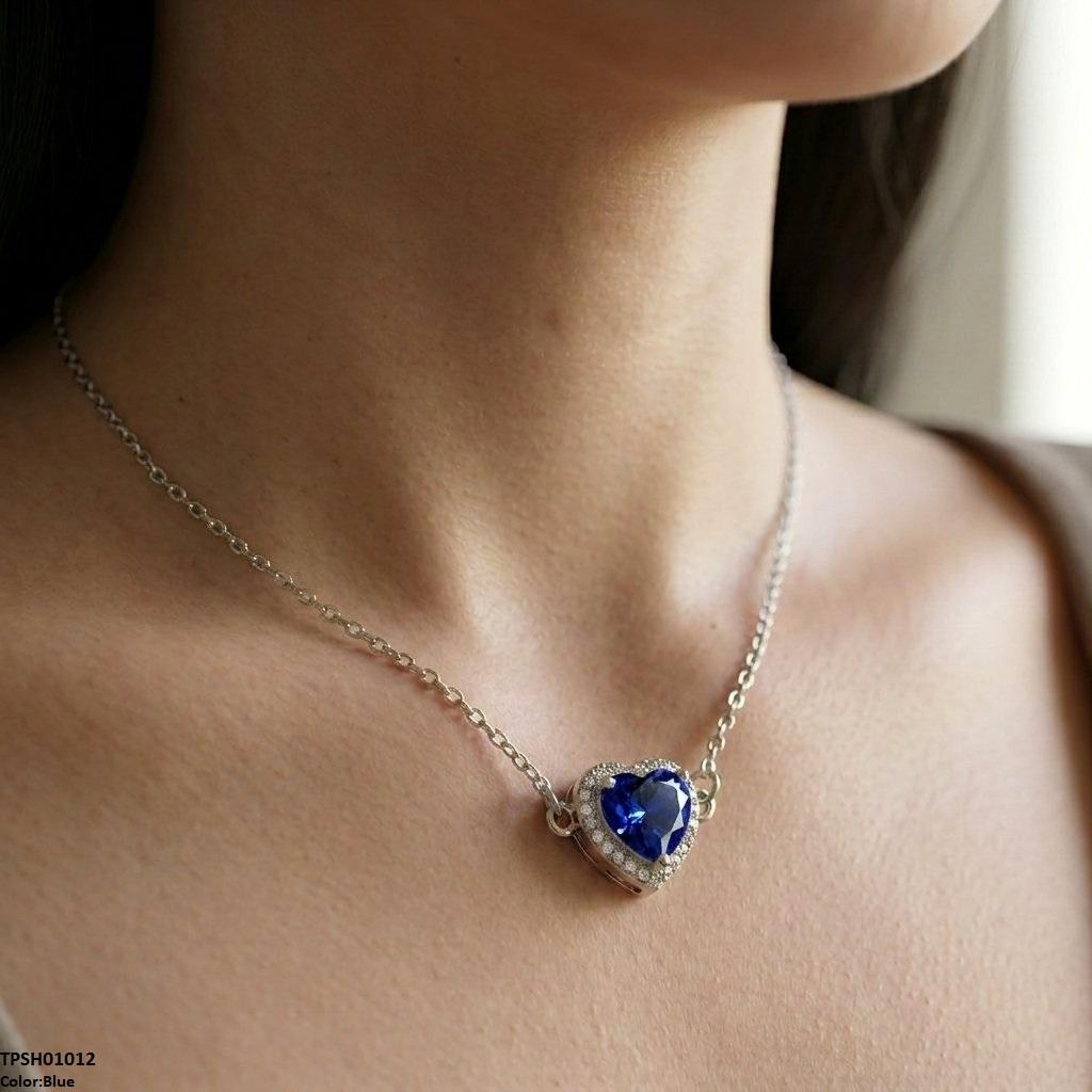 TPSH01012 TNR Stainless Steel Zircon Heart Pendant - TPSH