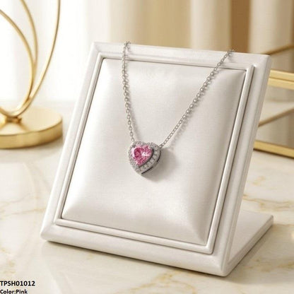 TPSH01012 TNR Stainless Steel Zircon Heart Pendant - TPSH