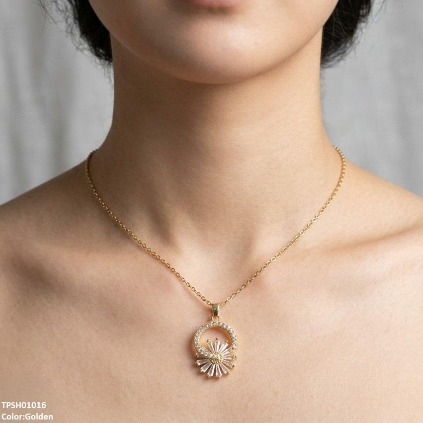 TPSH01016 TNR Stainless Steel Zircon Round Pendant - TPSH