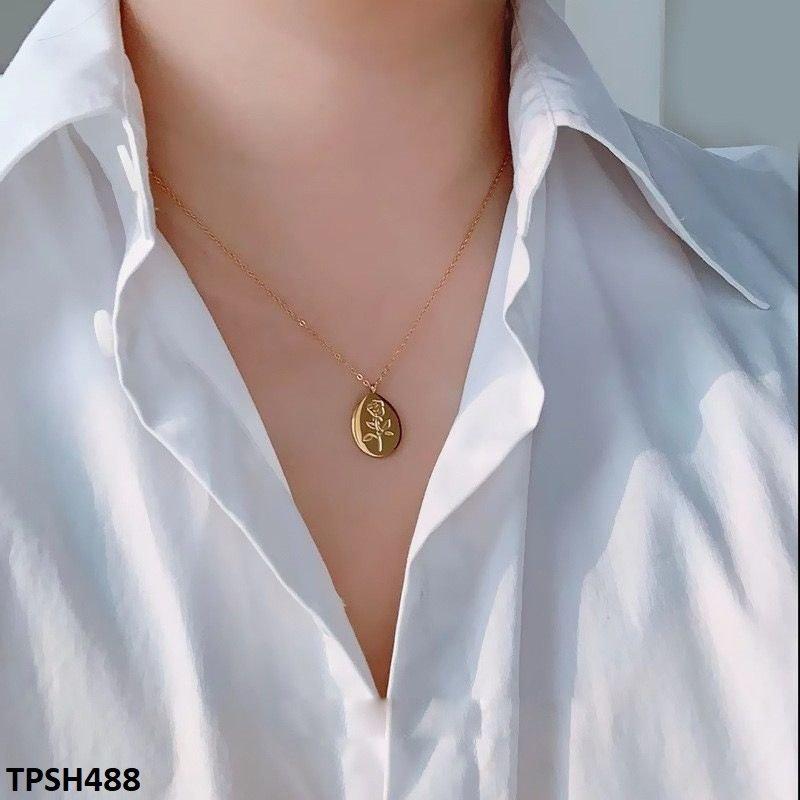 TPSH488 QWN  Stainless Steel Oval Flower Pendent