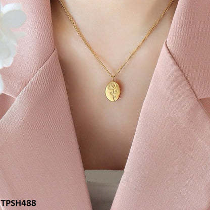 TPSH488 QWN  Stainless Steel Oval Flower Pendent