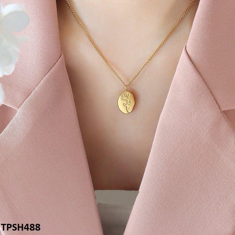 TPSH488 QWN  Stainless Steel Oval Flower Pendent