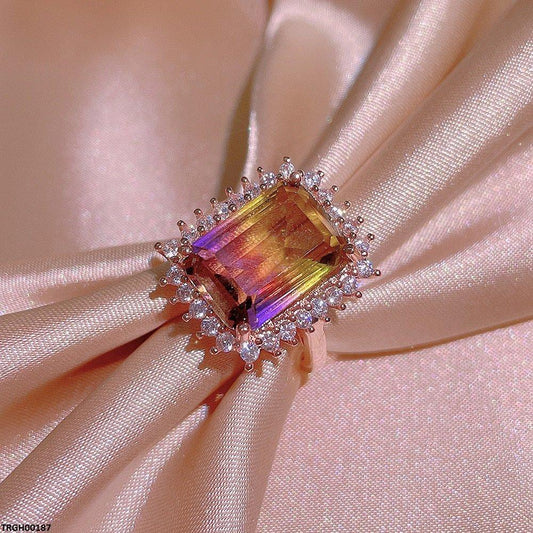 TRGH00187 KYC Rectangle Ametrine ZIRCON Ring Adjustable - TRGH