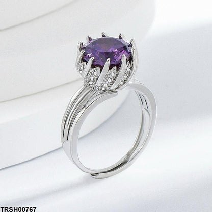 TRSH00767 BLX Round Purple Stone Ring Adjustable - TRSH