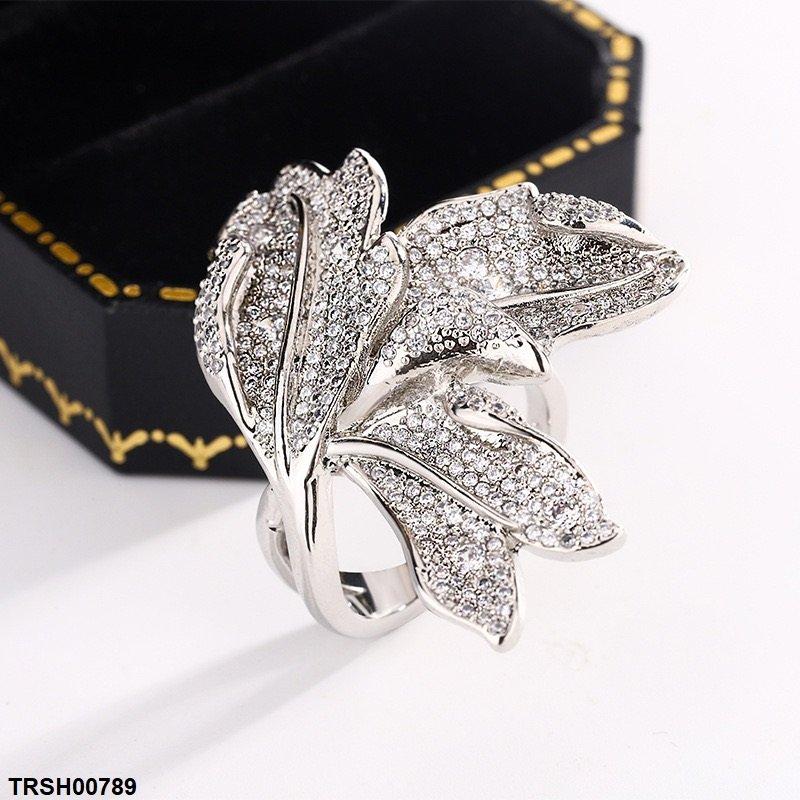 TRSH00789 KYC Imp Leaf ZIRCON Ring Adjustable - TRSH