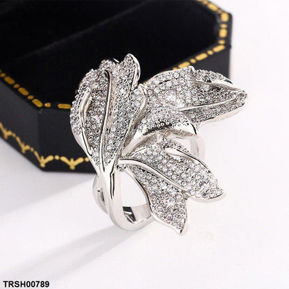TRSH00789 KYC Imp Leaf ZIRCON Ring Adjustable - TRSH