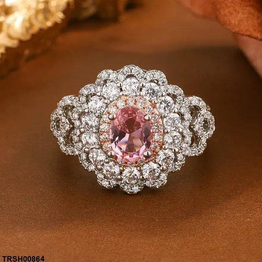 TRSH00864 KYC Oval Flower ZIRCON Ring - TRSH