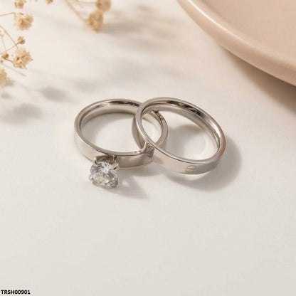 TRSH00901 MOX Stainless Steel Round Stone Couple Ring - TRSH