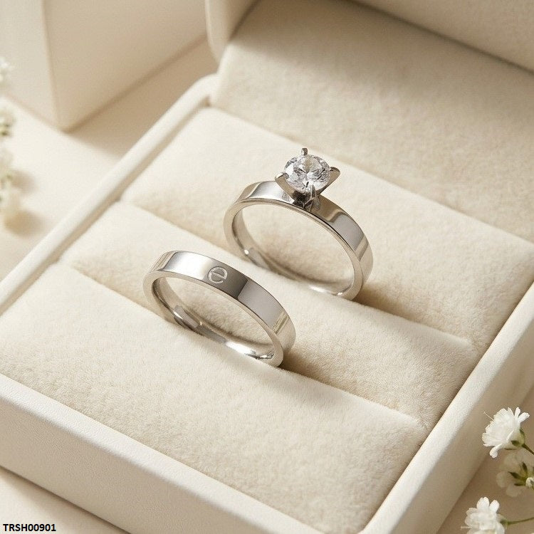 TRSH00901 MOX Stainless Steel Round Stone Couple Ring - TRSH