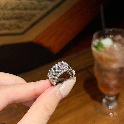 TRSH00924 CJD Oval Pink Stone Zircon Ring Adjustable - TRSH