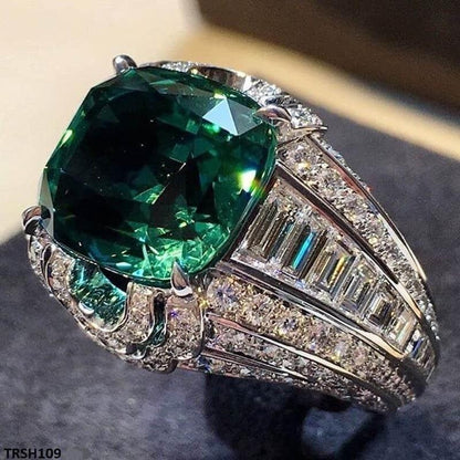 TRSH109 CSH Green Cushion Cathedral Ring