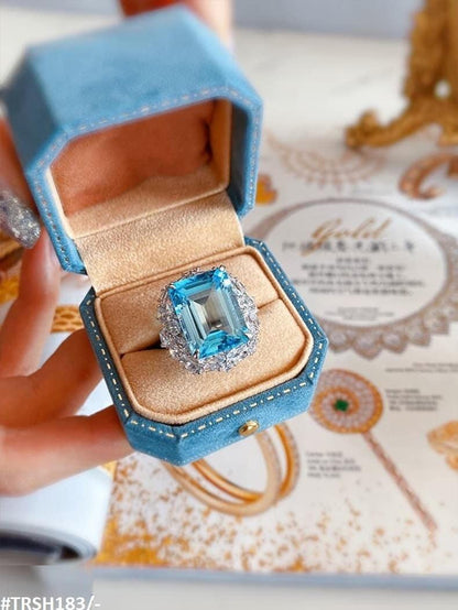TRSH183 KRL Aqua Flower Cathedral Adjustable Ring